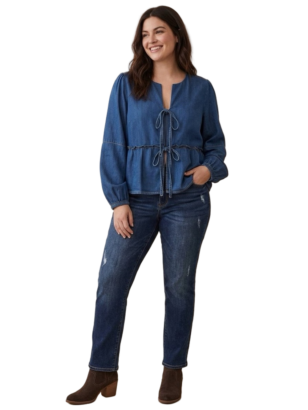 Velvet Heart Abbie Blue Denim Tie-Front Top Size XL